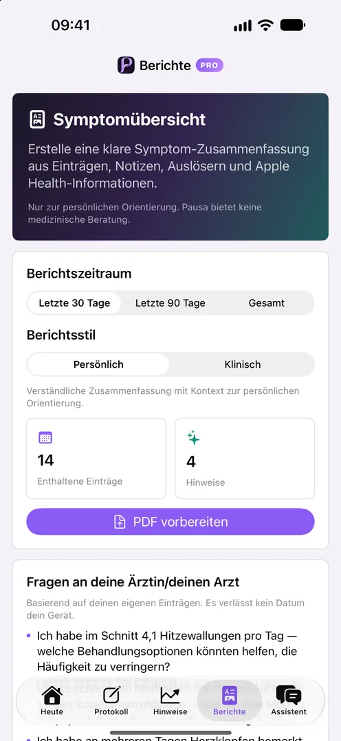 Pausa-Berichte: persönliche oder klinische Zusammenfassung für die Praxis vorbereiten